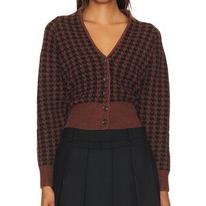 Astr Brown Cropped Plaid Jacket with Long Sleeves